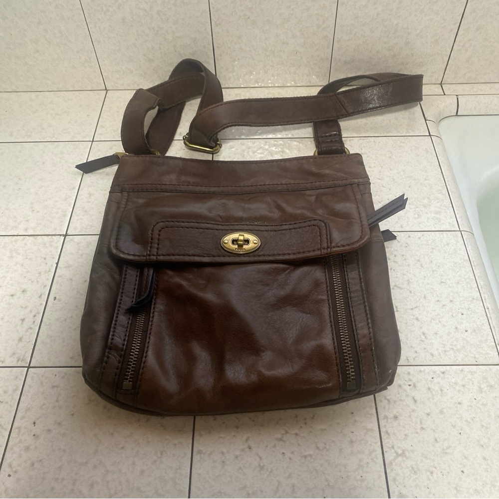 Fossil Stanton Traveler Brown Leather Crossbody